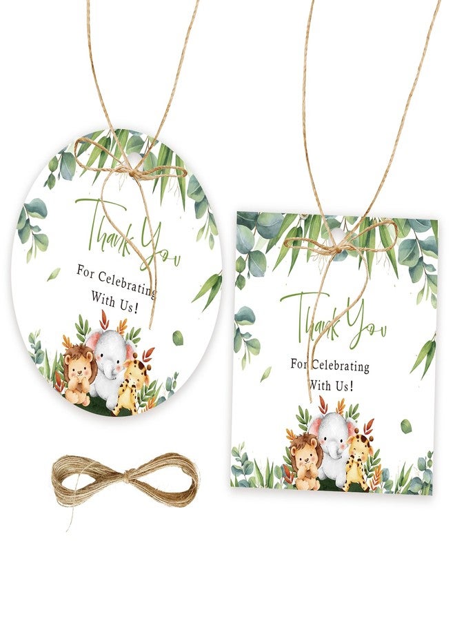 FORSHEEP 50pcs Jungle Safari Thank You Tags, Wild Animals Gift Tag with String for First Birthday Party, Round Thank You Paper Tags for Birthday/Engagement Party Favor - Image 1